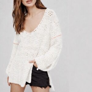 NEW Free People Flower Child‎ 100% Cotton Tunic Sweater Oversized Sz L Open Knit